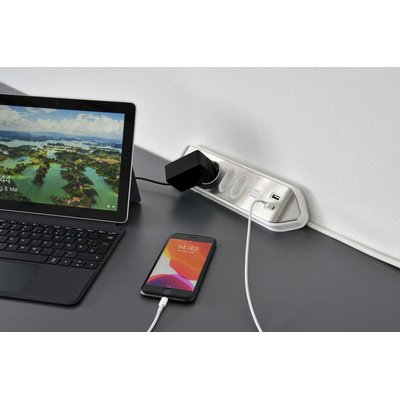 Bloc multiprise Brennenstuhl Estilo 4 prises incl 2 USB 2m blanc/argent