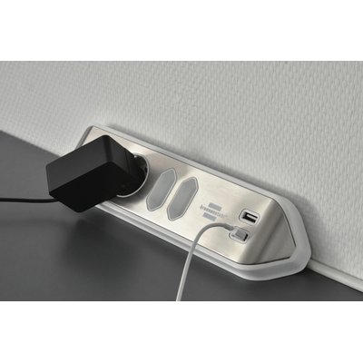 Bloc multiprise Brennenstuhl Estilo 4 prises incl 2 USB 2m blanc/argent