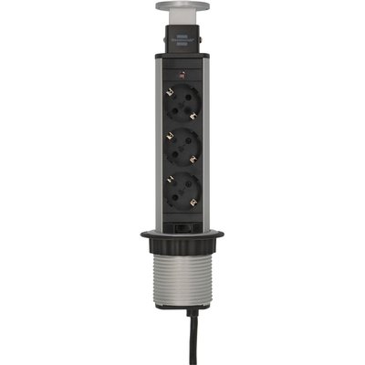 Multiprise Brennenstuhl Tour escamotable 3 prises 2m noir/argent