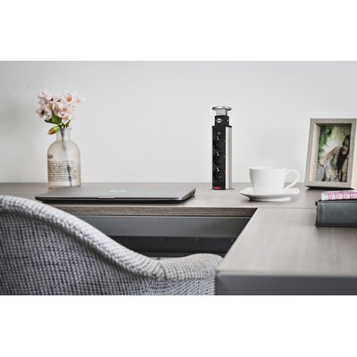 Multiprise Brennenstuhl Tour escamotable 3 prises 2m noir/argent