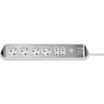 Stekkerdoos Brennenstuhl bureau Estilo 6vdig incl 2 USB 2m wit/zilver