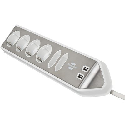 Stekkerdoos Brennenstuhl bureau Estilo 6vdig incl 2 USB 2m wit/zilver
