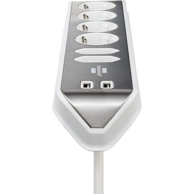 Stekkerdoos Brennenstuhl bureau Estilo 6vdig incl 2 USB 2m wit/zilver