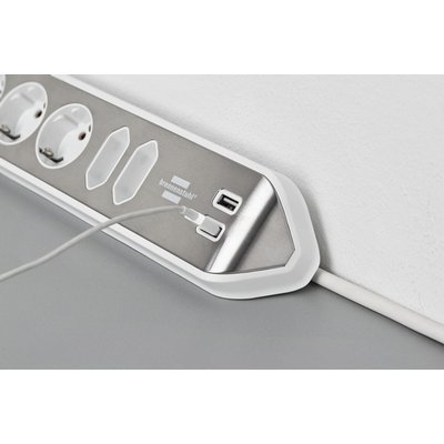 Stekkerdoos Brennenstuhl bureau Estilo 6vdig incl 2 USB 2m wit/zilver