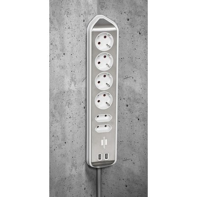 Stekkerdoos Brennenstuhl bureau Estilo 6vdig incl 2 USB 2m wit/zilver