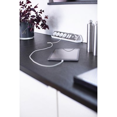 Stekkerdoos Brennenstuhl bureau Estilo 6vdig incl 2 USB 2m wit/zilver