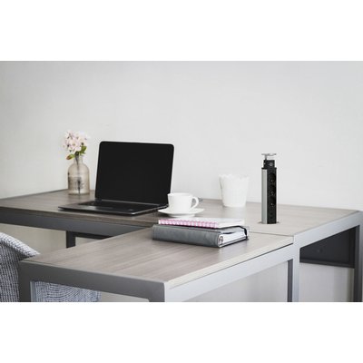 Stekkerdoos Brennenstuhl toren 3vdig incl 2 USB 2 meter zwart/zilver