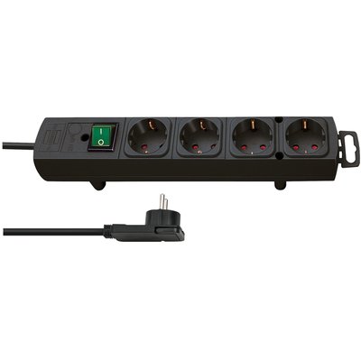 Bloc multiprise Brennensthul Comfort Plus 4 prises incl prise plate 2m noir
