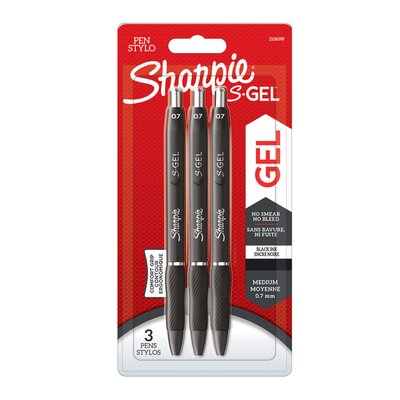 Stylo gel Sharpie S-gel Medium noir blister 3 pièces