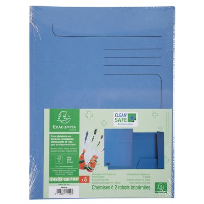 Dossiermap Exacompta Clean'Safe 2kleppen blauw 5 stuks