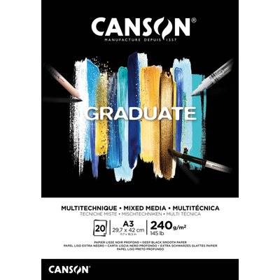 Mixed mediapapier Canson Graduate Mixed Media 20vel 240gr A3 zwart