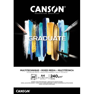 Mixed mediapapier Canson Graduate Mixed Media 20vel 240gr A4 zwart