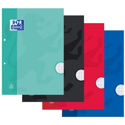 Bloc de cours Oxford School A4 carreau 5x5mm 2 perf 200 pages 80g assorti