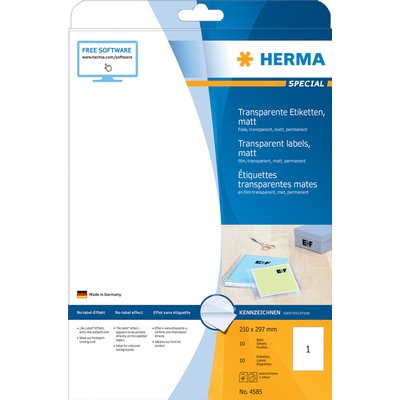 Etiquette HERMA 4585 210x297mm résiste aux intempéries transparent mat 10 pièces