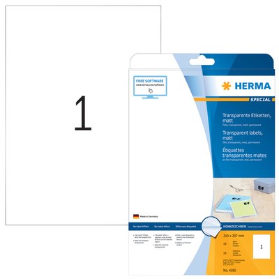 Etiquette HERMA 4585 210x297mm résiste aux intempéries transparent mat 10 pièces