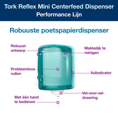 Handdoekroldispenser Tork M4 Performance Reflex turquoize 473180