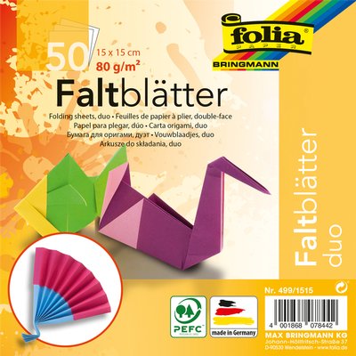 Vouwblaadjes Folia 80gr 15x15cm 50 vel 2-zijdig 10 duo kleuren
