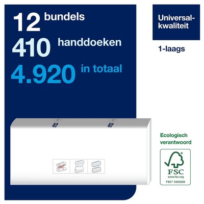 Handdoek Tork H5 PeakServe Universal 1-laags 201x225mm 12x410 vel wit 100585