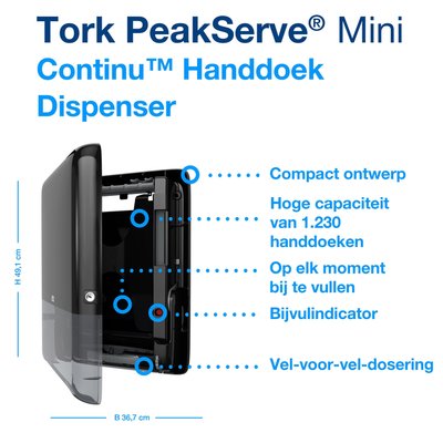 Handdoekdispenser Tork H5 Elevation PeakServe klein zwart 552558