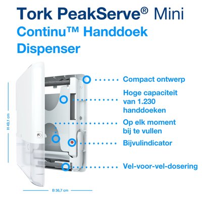 Handdoekdispenser Tork H5 Elevation PeakServe klein wit 552550