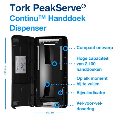 Handdoekdispenser Tork H5 Elevation PeakServe zwart 552508