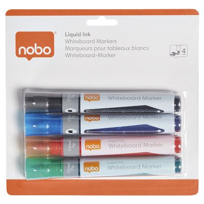 Whiteboardmarker Nobo Liquid ink schuin assorti 4mm 4st