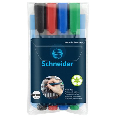 Permanent marker Schneider Maxx 133 schuin 1-4mm assorti 4 stuks