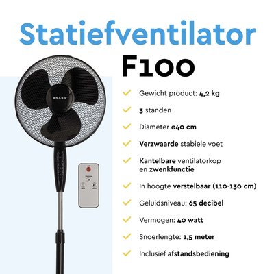 Statiefventilator BRASQ met remote Ø 40cm zwart