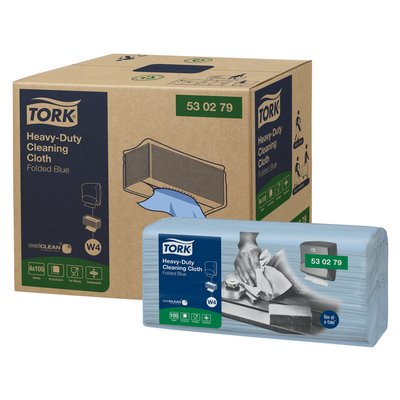 Reinigingsdoek Tork W4 Premium Heavy-Duty gevouwen 1-laags 4x105 vel blauw 530279