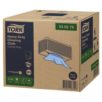 Reinigingsdoek Tork W4 Premium Heavy-Duty gevouwen 1-laags 4x105 vel blauw 530279