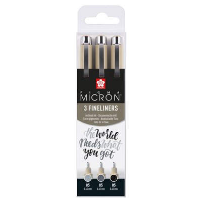 Fineliner Sakura Pigma Micron 05 set zwart & grijs 3 maten