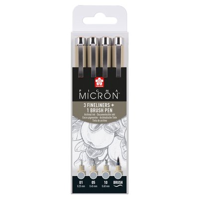 Fineliner Sakura Pigma Micron lichtgrijs set 4 maten