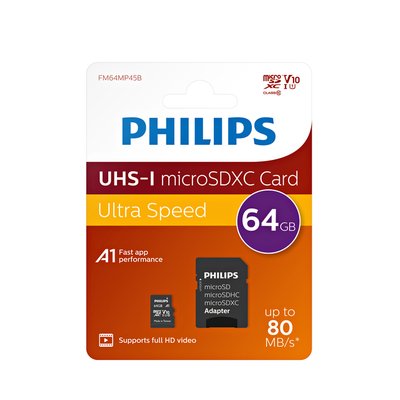 Carte mémoire Philips micro SDXC 10UHS-I U1 64Go