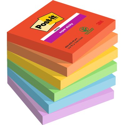 Memoblok Post-it 654 Super Sticky 76x76mm Playful 6 stuks