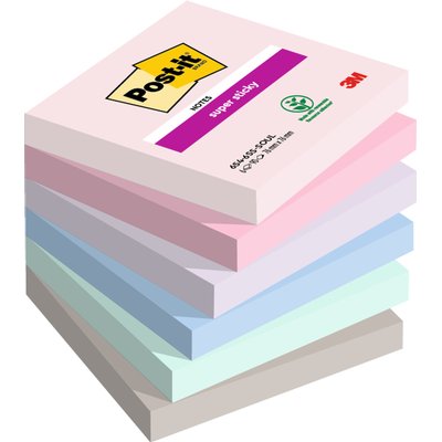 Memoblok Post-it 654 Super Sticky 76x76mm Soulful 6 stuks