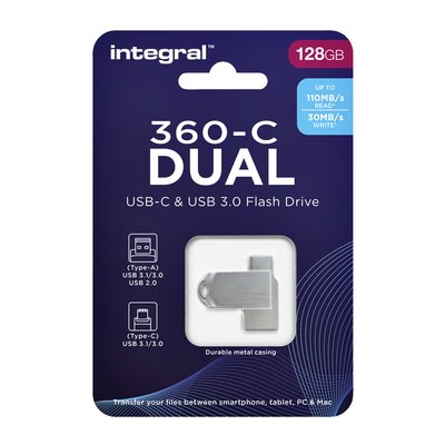 Clé USB 3.0 Integral USB-360-C Dual USB-A 128Go