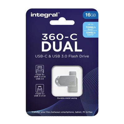 Clé USB 3.0 Integral USB-360-C Dual USB-A 16Go