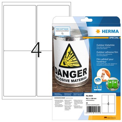 Etiquette HERMA 9534 99,1x139mm résistante intempéries blanc 40 pièces