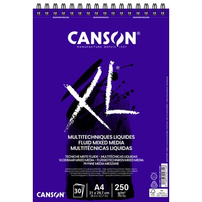 Mixed mediapapier Canson XL Fluid Mixed Media 30vel 250gr A4 extra wit