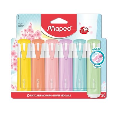 Markeerstift Maped set à 6 pastel kleuren