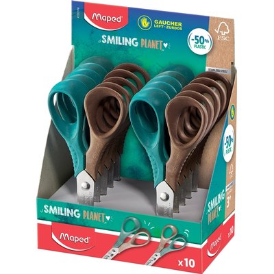 Schaar Maped Smiling Planet 12cm links display à 10 stuks assorti