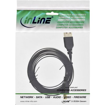 Câble plat inLine USB-A mini-B 2.0 2 mètre noir