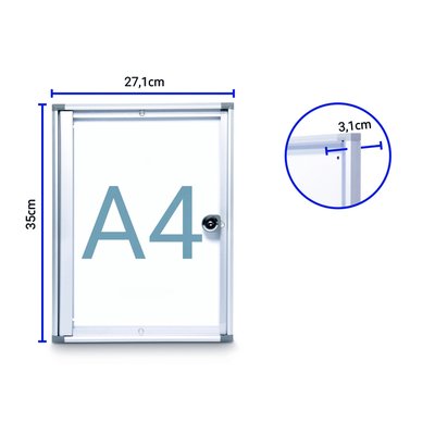 Vitrine murale intérieur MAULextraslim tableau blanc 1x A4 avec serrure