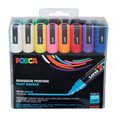 Paintmarker Uni POSCA PC5M medium assorti set à 16 stuks