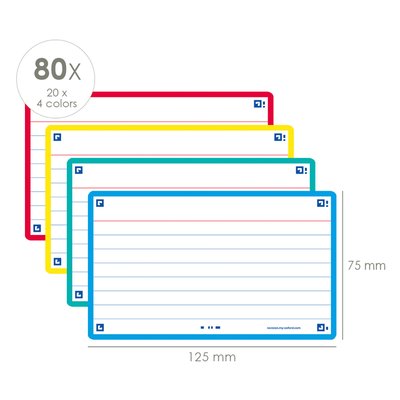 Flashcard Oxford 2.0 75x125mm 80 vel 250gr lijn assorti