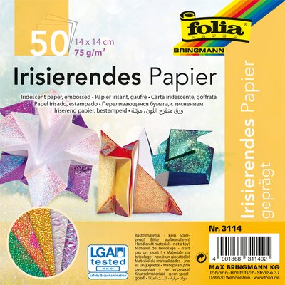 Vouwblaadjes Folia 75gr 14x14cm 50 vel 2zijdig iriserend embossing ass