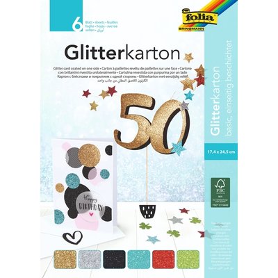 Glitterkarton Folia 174x245mm 6 vel basis assorti