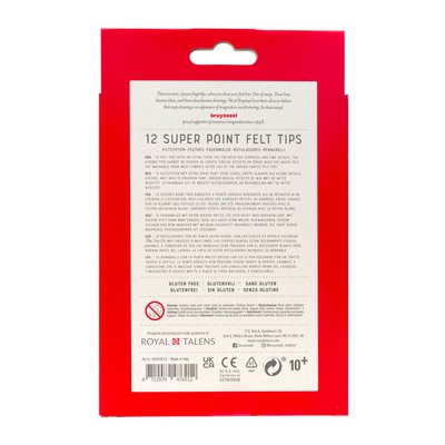 Feutre Bruynzeel Teens Super Point avec effaceur blanc set 12 couleurs