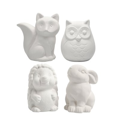 Dierenspaarpot Creativ terracotta 4st uil vos haas en egel 9-10cm wit