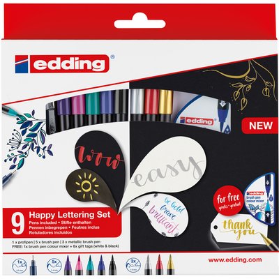 Brushpen edding 1340 Happy Lettering assorti set à 9 stuks
